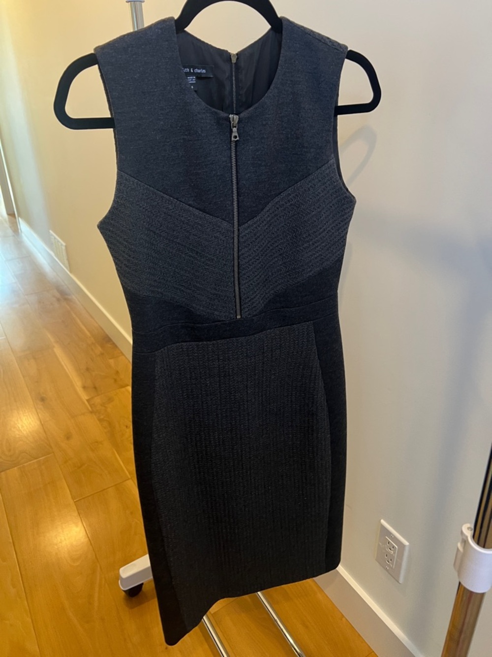 Sleeveless Dark Gray Judith & Charles Sheath Dress with Front Zip